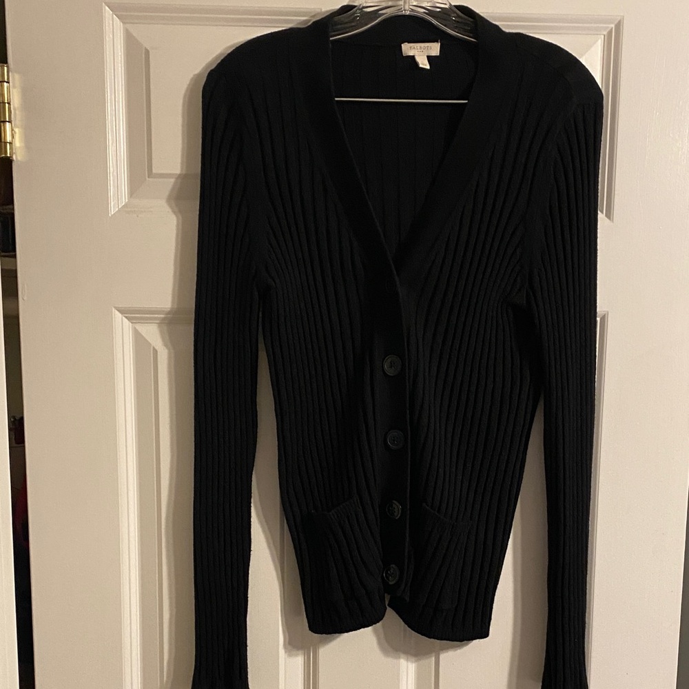 Talbots Black Ribbed Cardigan with pockets